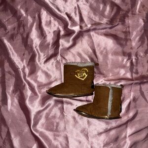 BEBE Brown Baby Booties with Heart Detail